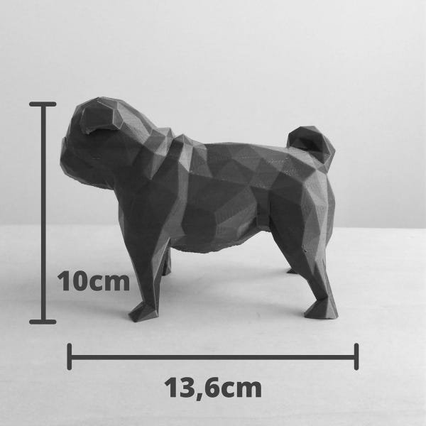 Cachorro Pug Decorativo - 10 Cm Altura -Toque 3D: Preto - 4