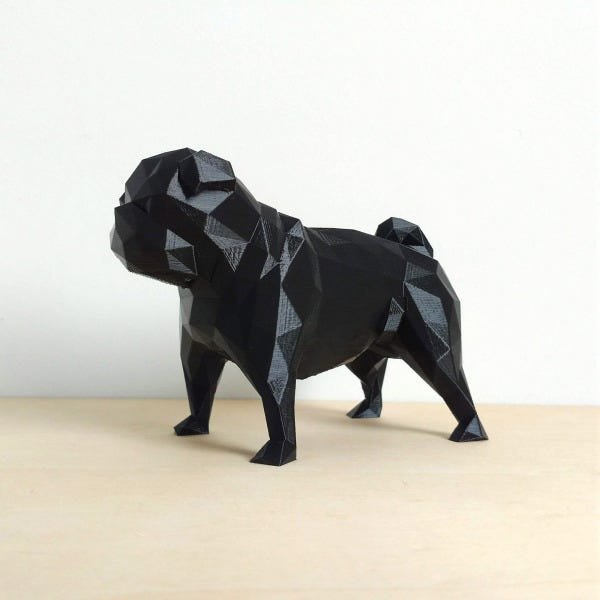 Cachorro Pug Decorativo - 10 Cm Altura -Toque 3D: Preto - 1