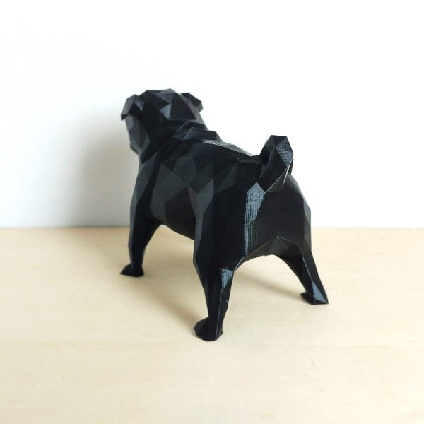 Cachorro Pug Decorativo - 10 Cm Altura -Toque 3D: Preto - 3