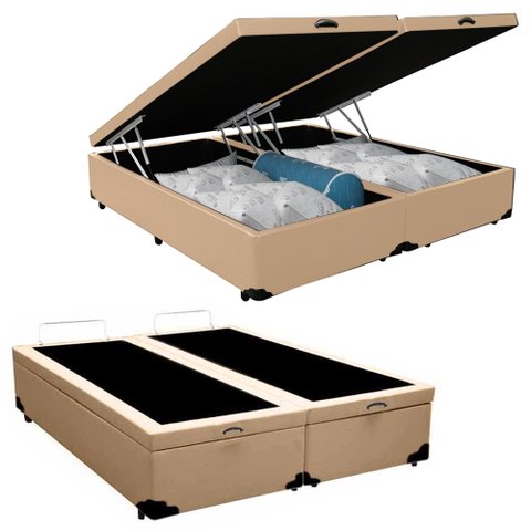 Cama Box Baú Queen Bipartido Sintético Bege Emth 158x198x40