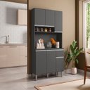 Ver imagem 1 de Armário de Cozinha Compacta 105cm 6 Portas 1 Gaveta Modulada Márcia MDP Cinza Fosco Completa