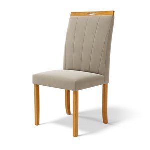 Cadeira Aurora Madeira Maciça Estofada para Mesa de Jantar Veludo Bege 102
