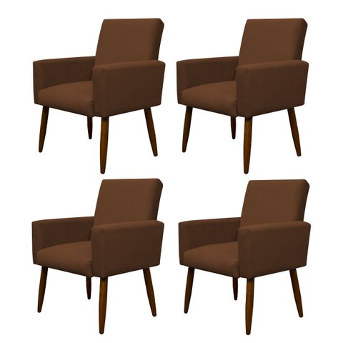 Kit 4 Poltronas Decorativa Sala e Quarto Nina Suede Herrero:cobre