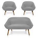 Ver imagem 1 de Kit 01 Namoradeira 02 Lugares e 02 Poltronas Giovana Suede Cinza Pés Palito Castanho - D’Rossi