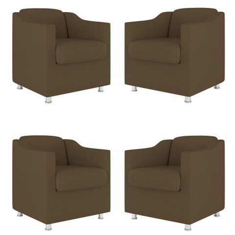 Kit 4 Poltronas Tilla Decorativas Consultório Sala Tecido Suede Cor:marrom