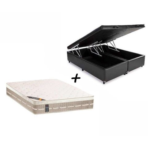 Box Baú Queen Sintético + Colchão Castor Queen Silver Star Mola Pocket Air One Face 158x198x032 -  P