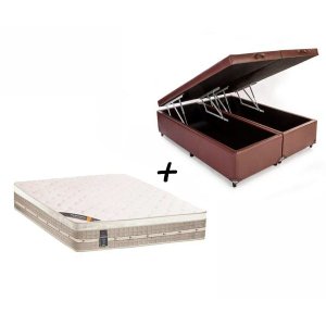 Box Baú Queen Sintético + Colchão Castor Queen Silver Star Mola Pocket Air One Face 158x198x032 -  M