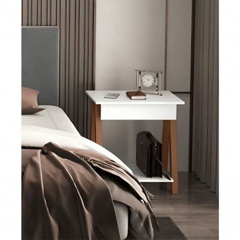 Mesa de Cabeceira 1 Gaveta e Prateleira Integra Dexter Amadeirado-off White