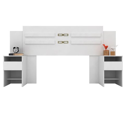 Cabeceira de Casal Denver Branco + Mesa de Cabeceira para Quarto