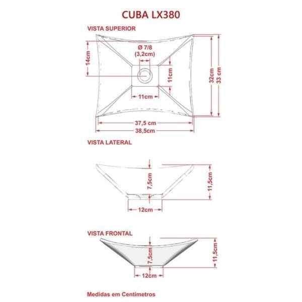 Cuba de Apoio para Banheiro Trevalla Lux L38 Retangular Branca - 3