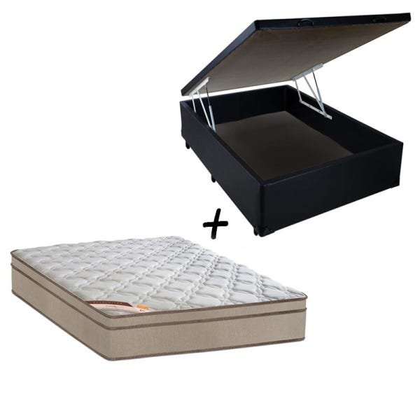 Cama Box Baú Casal + Colchão Molas Castor Revolution Tecnopedic 138x188 -  Preto