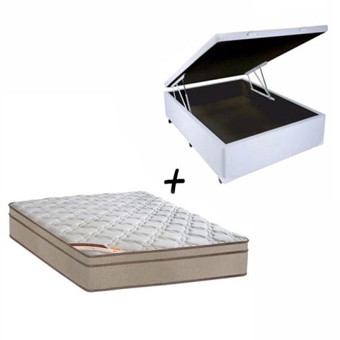 Cama Box Baú Casal + Colchão Molas Castor Revolution Tecnopedic 138x188 -  Branco