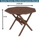 Ver imagem 5 de Mesa Dobrável Oitavada Ipanema Mestra Móveis 120cm Largura Madeira Maciça Nogueira 74cm (A)