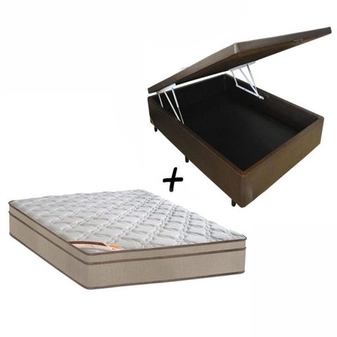 Cama Box Baú Casal + Colchão Molas Castor Revolution Tecnopedic 138x188 -  Marrom