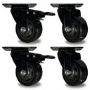Ver imagem 1 de Kit 4 Rodinha Giratória Pu Refoçada 3 Polegadas Black com e sem Trava com Rolamento Anti Risco 400kg