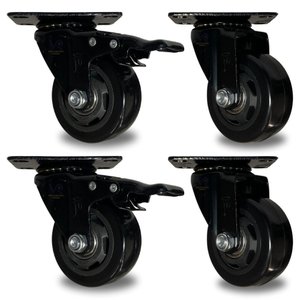 Kit 4 Rodinha Giratória Pu Refoçada 3 Polegadas Black com e sem Trava com Rolamento Anti Risco 400kg