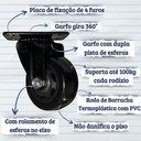 Ver imagem 5 de Kit 4 Rodinha Giratória Pu Refoçada 3 Polegadas Black com e sem Trava com Rolamento Anti Risco 400kg