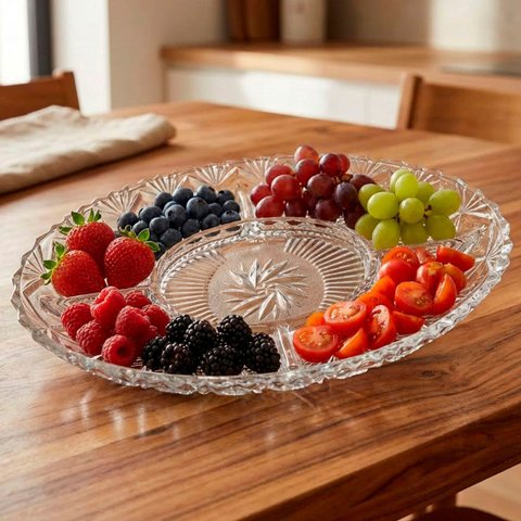 Fruteira Petisqueira Oval Vidro com Divisórias Mesa 1,120ml