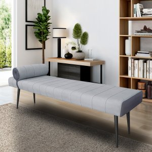 Recamier Divã Puff Luxo Cinza 1.38cm Pés Palito em Aço Bz Decor