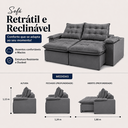 Ver imagem 3 de Sofá Liberty Retrátil e Reclinável 240m - Cinza