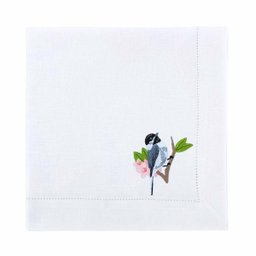 Guardanapo Linho Branco Ponto Ajour Bordado Passarinho Cinza 50x50 cm - 3