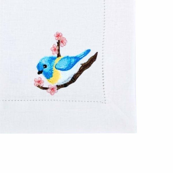 Guardanapo Linho Branco Ponto Ajour Bordado Little Bird 50x50 cm - 2