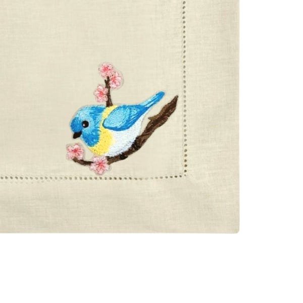 Guardanapo Linho Bege Ponto Ajour Bordado Little Bird 50x50 cm - 2