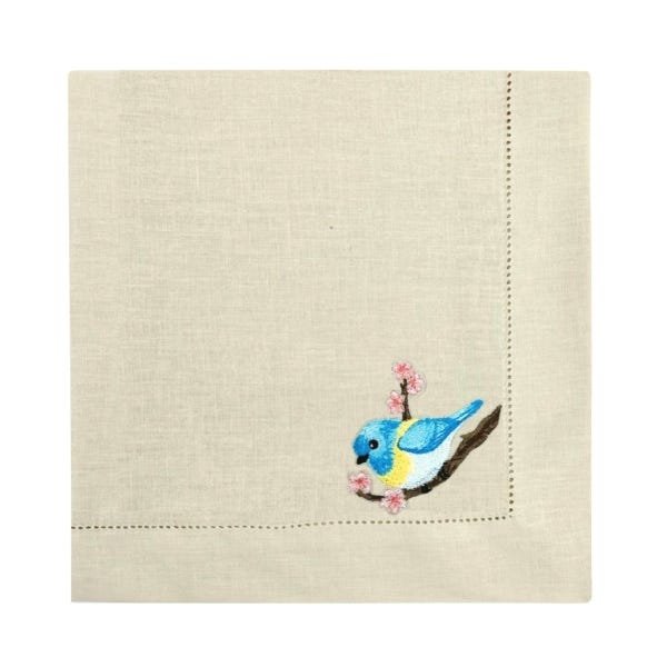 Guardanapo Linho Bege Ponto Ajour Bordado Little Bird 50x50 cm - 3