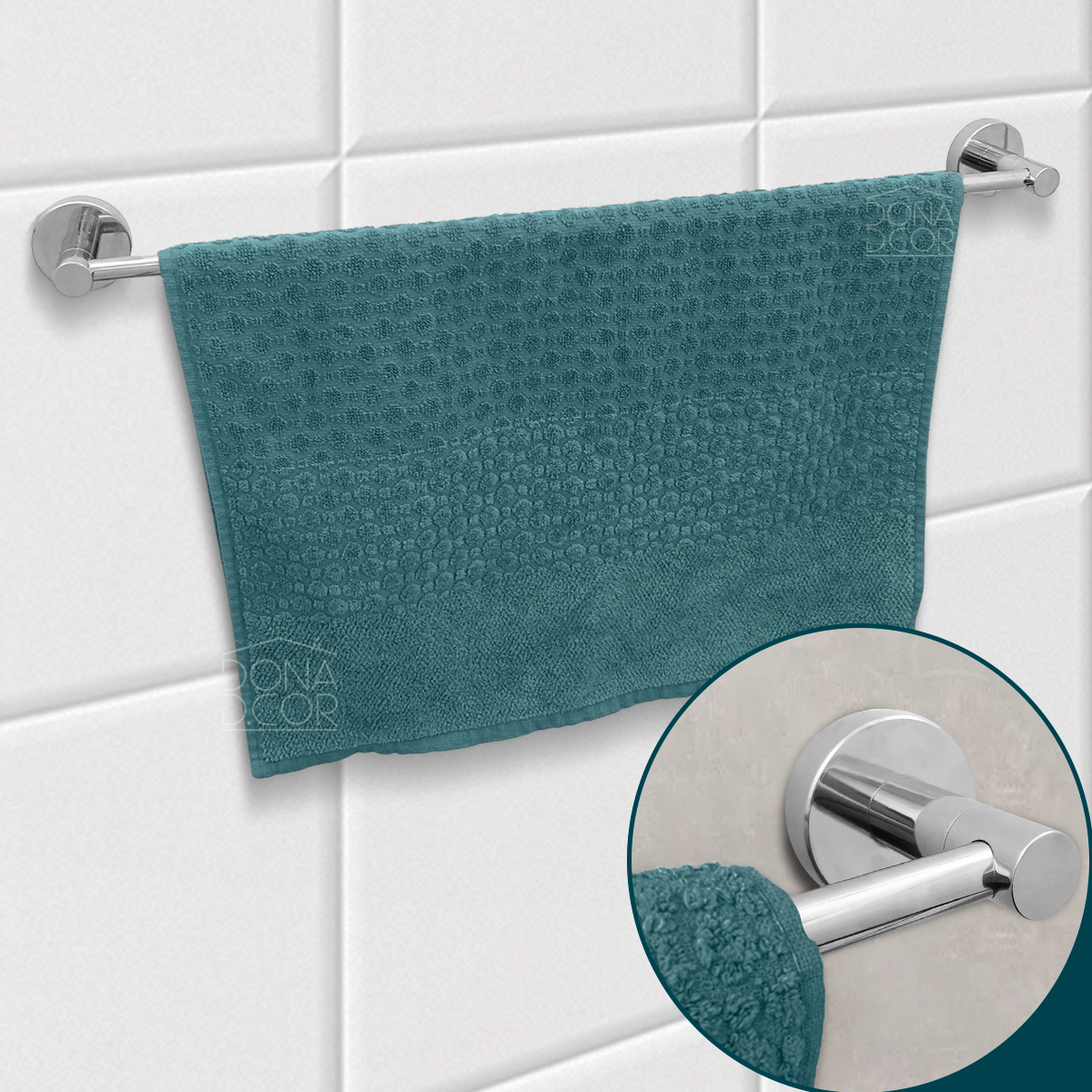 Porta Toalha de Banho 60cm Toalheiro Inox Cromado Barra Simples Suporte Parede Acessório Banheiro - 2