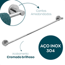 Ver imagem 3 de Porta Toalha de Banho 60cm Toalheiro Inox Cromado Barra Simples Suporte Parede Acessório Banheiro