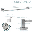Ver imagem 4 de Porta Toalha de Banho 60cm Toalheiro Inox Cromado Barra Simples Suporte Parede Acessório Banheiro