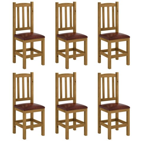 Kit 6 Cadeiras Madeira Maciça Estofado Corino Marrom Diamante Cor Nogueira Nemargi