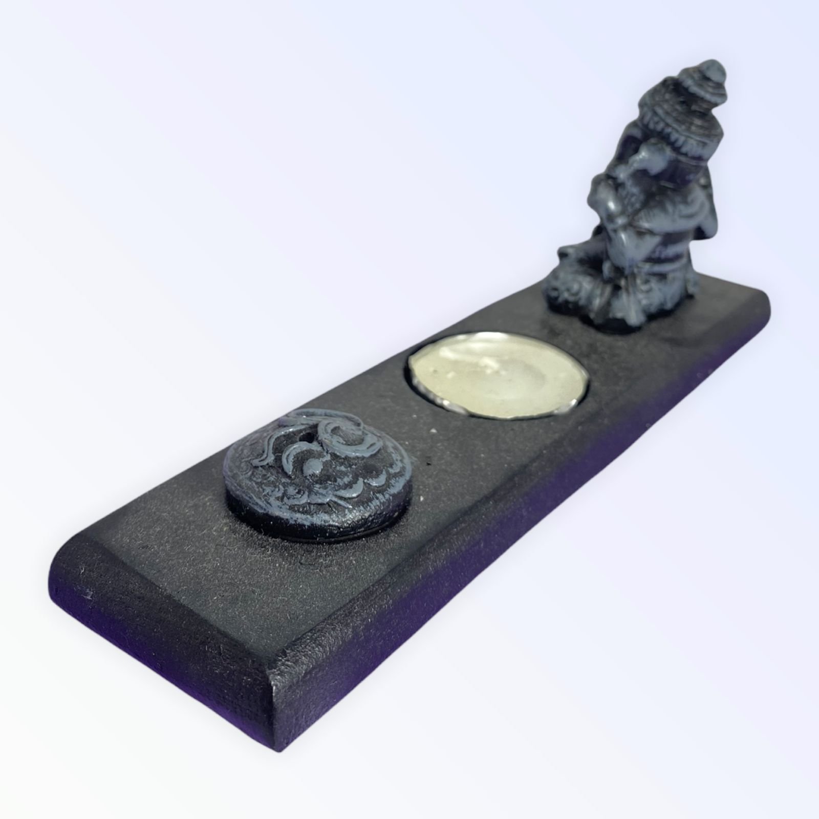 Incensário e porta vela Ganesha cinza 18 cm em resina - 1