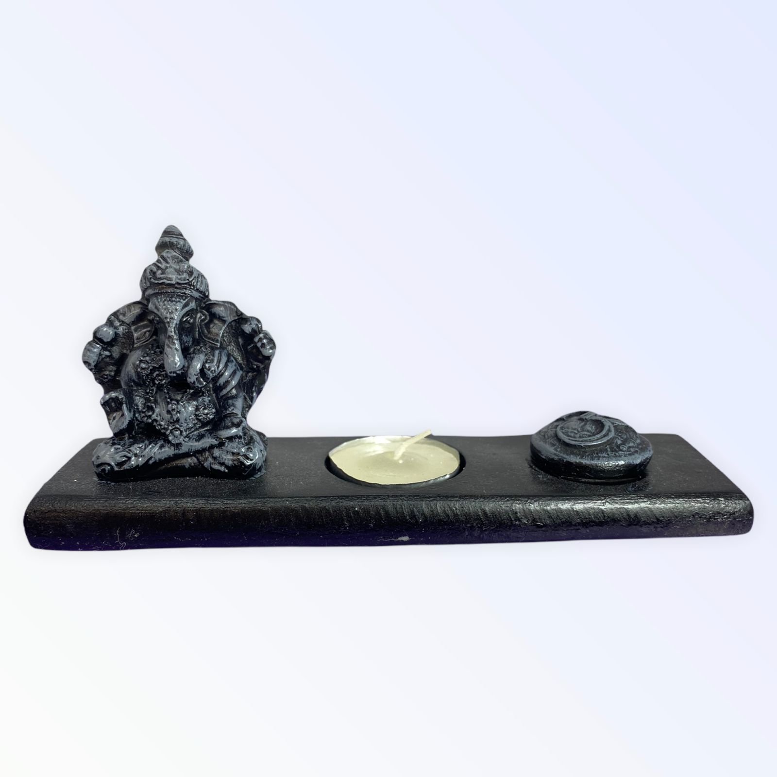 Incensário e porta vela Ganesha cinza 18 cm em resina - 2
