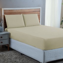Kit Roupa Cama Queen 100% Algodão 3 Peças Percal 300 Fios Hotel Pousada:palha - 2