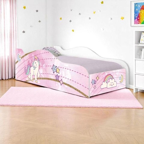 Cama Infantil Mini Cama Unicórnio Rosa com Colchão MDF Rosa Casah