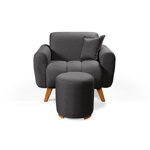 Poltrona Dallas com Puff em Linho Pes em Madeira: Grafite