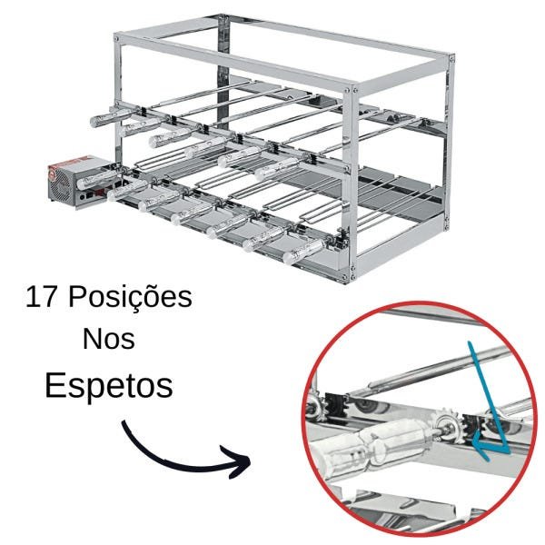 Churrasqueira Elétrica Giratória Inox 13 Espetos Modelo Especial 3A/1M Mot Esquerdo - 4