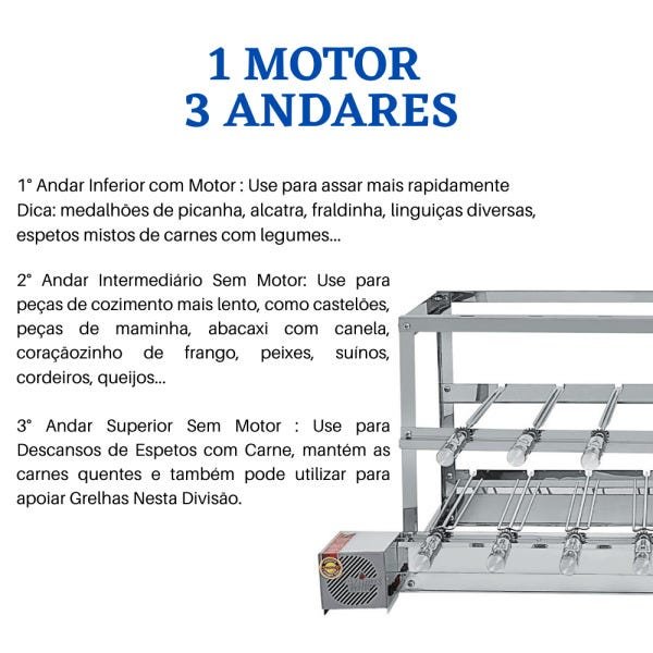 Churrasqueira Elétrica Giratória Inox 13 Espetos Modelo Especial 3A/1M Mot Esquerdo - 6