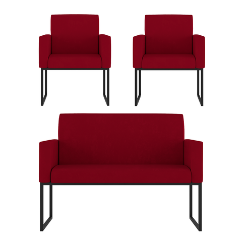 Kit Sofá 2 Lugares + 2 Poltronas para Recepção Sala Balaqui Cor:vermelho