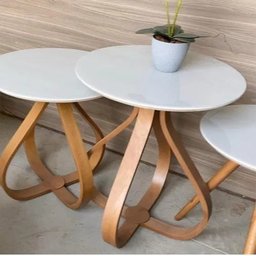 Conjunto Mesa de Canto Lateral Cebola - Cor Castanho/Offwhite - 5