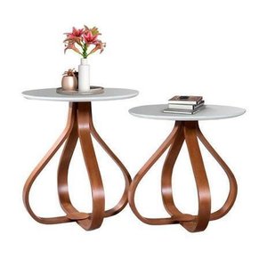 Conjunto Mesa de Canto Lateral Cebola - Cor Castanho/Offwhite
