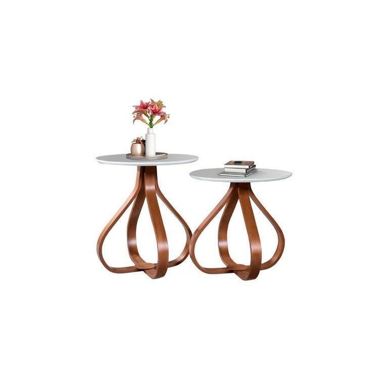 Conjunto Mesa de Canto Lateral Cebola - Cor Castanho/Offwhite