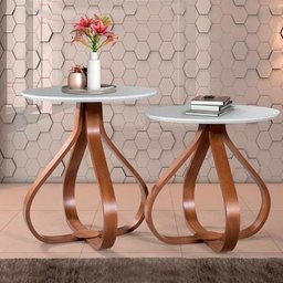 Conjunto Mesa de Canto Lateral Cebola - Cor Castanho/Offwhite - 2