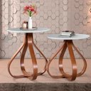 Ver imagem 2 de Conjunto Mesa de Canto Lateral Cebola - Cor Castanho/offwhite