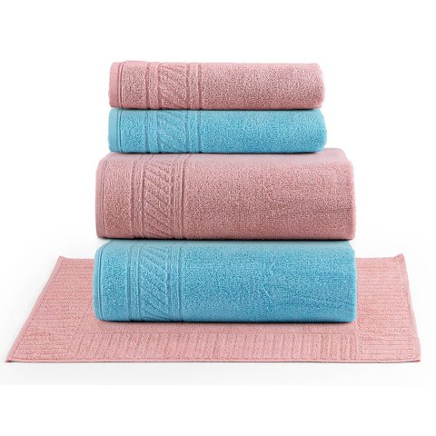 Jogo de Banho Lummi Toalhas Macias 100% Algodão Fio Penteado 5 Peças Rosa e Azul