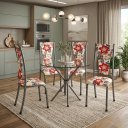 Ver imagem 1 de Conjunto de Mesa Redonda Tampo de Vidro 4 Cadeiras Dubai Prata/Jacquard Belize