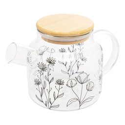 Chaleira de Vidro com Tampa de Bambu Flor 600ml - 1