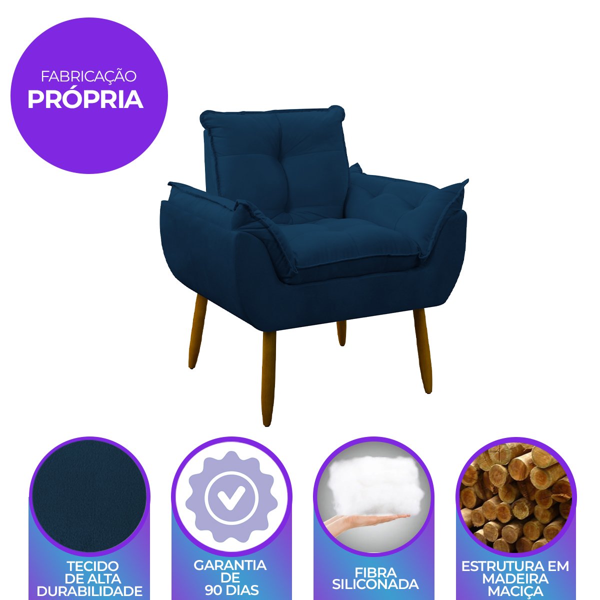 Poltrona Decorativa Sala de Estar Escritório Quarto Prime: Azul Marinho - 6