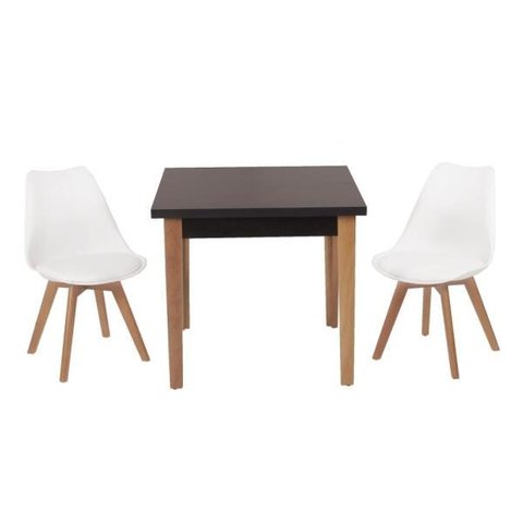 Conjunto Mesa de Jantar Juliette Preta 80cm com 2 Cadeiras Leda - Branca